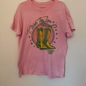 Johnny Cash "I Walk The Line" Pink Graphic Tee - Size L